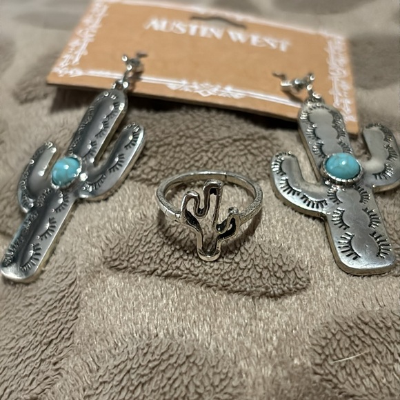 Austin West - Silver Boho Cactus with Turquoise Dangle Earrings - Picture 14 of 14